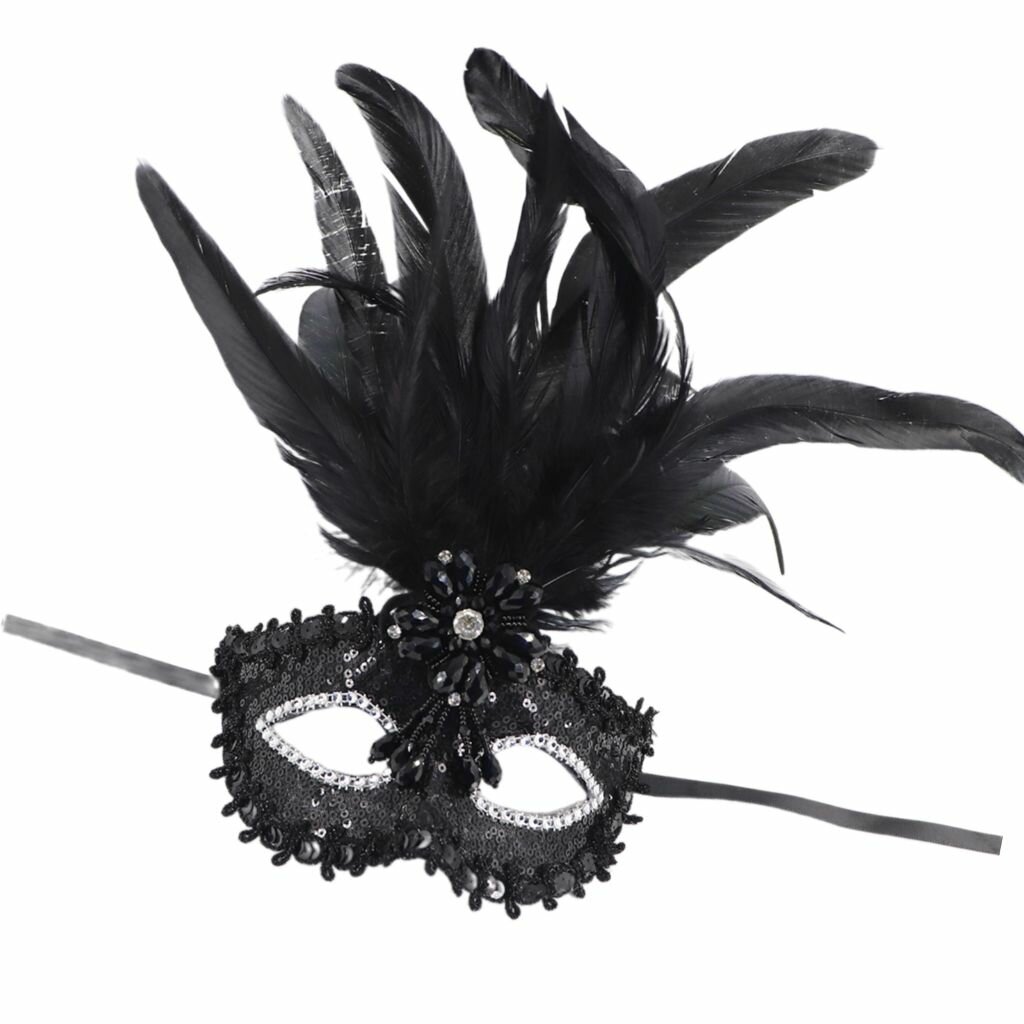 Костюм для косплея, Первая маска с перьями и блестками - черная