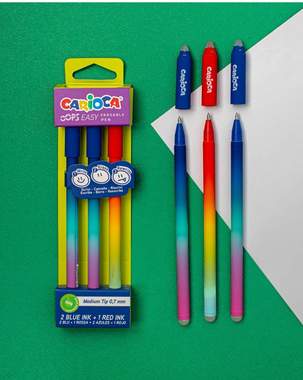 CARIOCA OOPS Easy набор ручек гелевых стираемых, d 0.7 мм, 3 штуки, артикул 41025 — фото 1