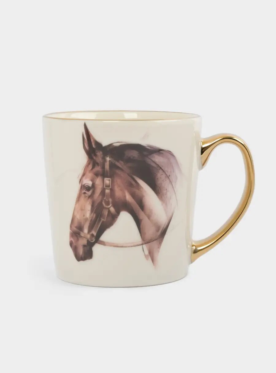 Кружка 500 мл фарфор N бело-золотистая Голова лошади Horse