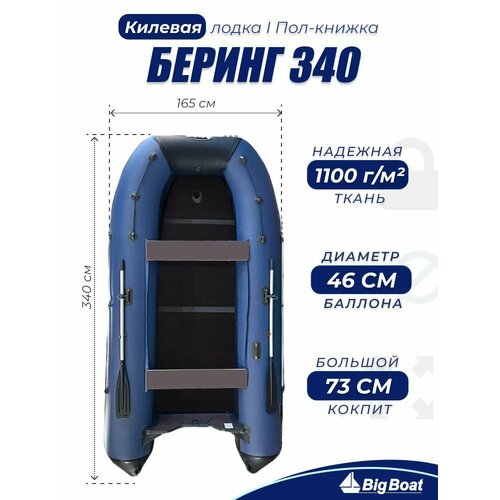 Надувная, под мотор лодка из ПВХ для рыбалки Bering (Беринг) 340К пол-книжка