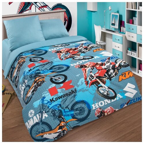 фото Детское постельное белье мотокросс, 1,5 спальное, поплин артпостель