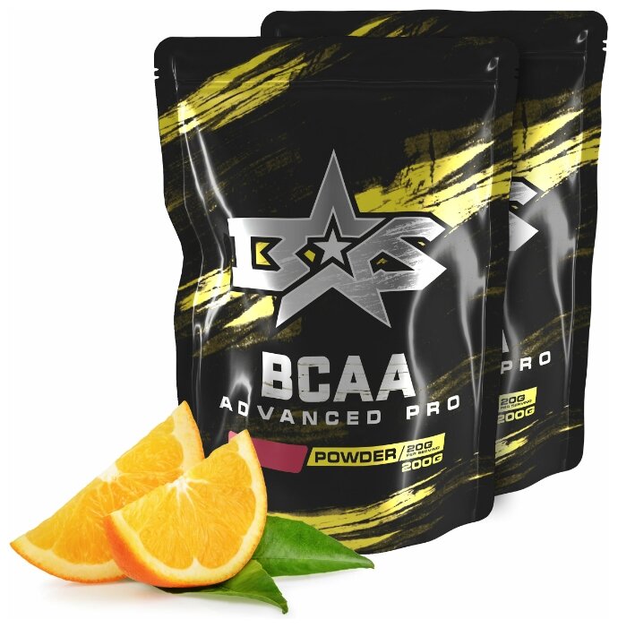 (2 УП х 200ГР) Аминокислотный комплекс Binasport "Advanced PRO BCAA" БЦАА порошок 400 г со вкусом апельсина