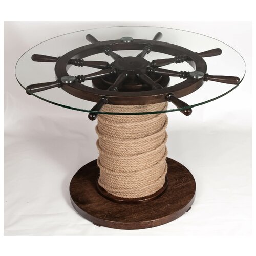 фото Стол журнальный штурвал темно-коричневый/прозрачное мебелик