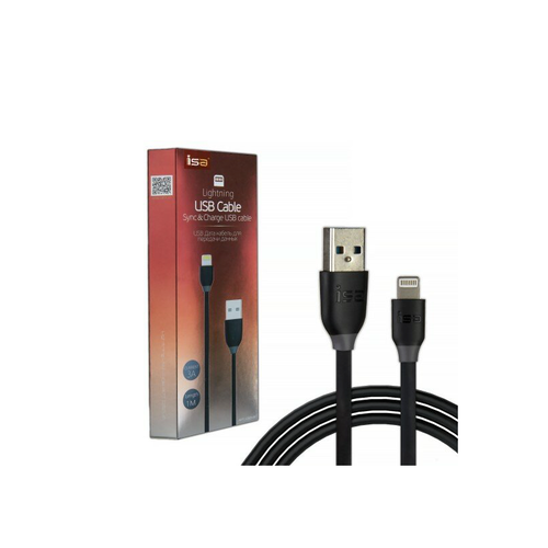 Кабель USB Lightning 1m 3A усиленный ISA черный с серым