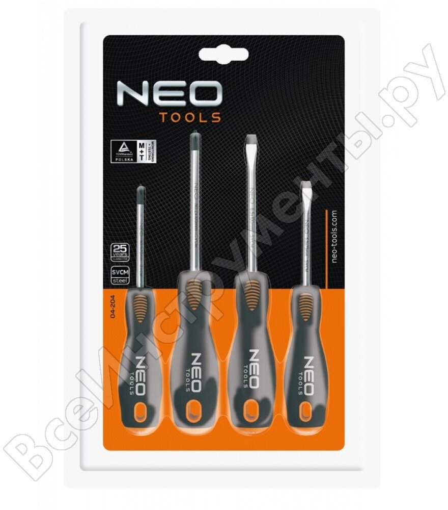 NEO Tools Набор отверток SL/PH 4 шт двухкомп рукоятка 04-204 - фото №2
