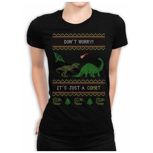 фото Футболка design heroes с новогодним узором / динозавры и просто комета женская черная l