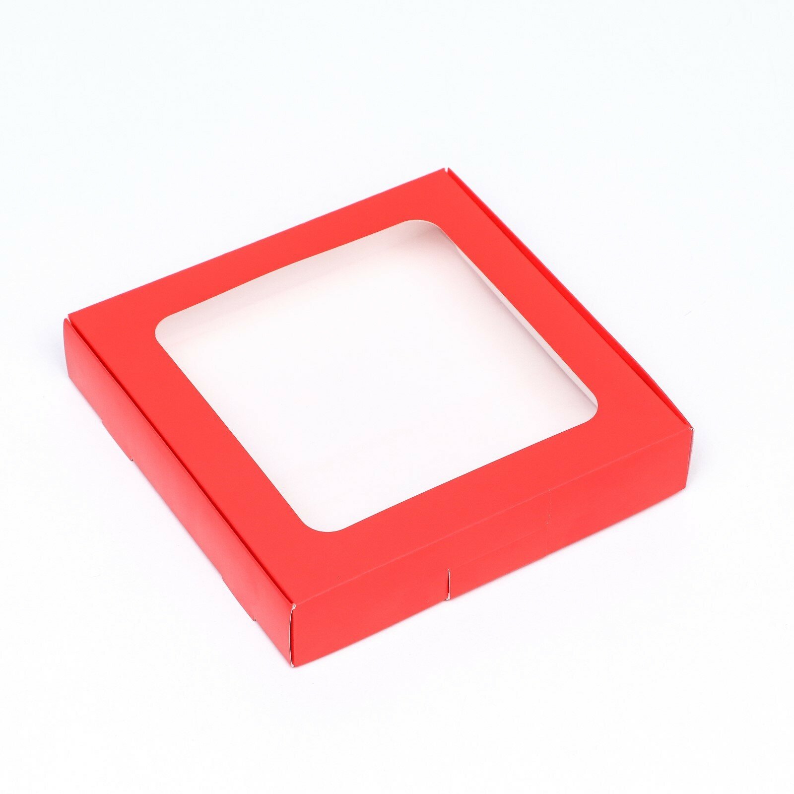 Коробка самосборная с окном красная, 16 х 16 х 3 см - фотография № 2
