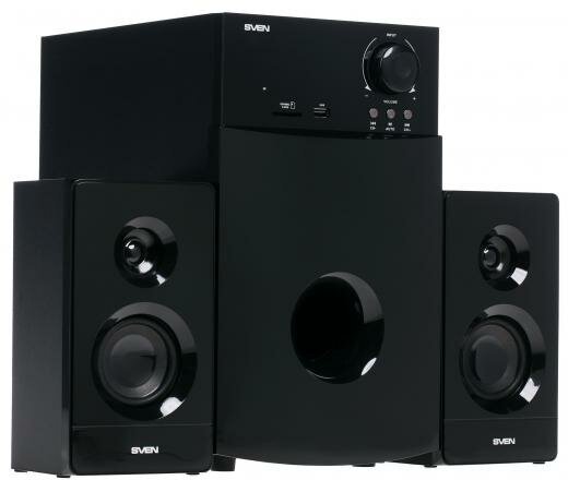 Колонки Sven MS-2100 2х15 + 50 Вт SD/USB FM дисплей ПДУ черный