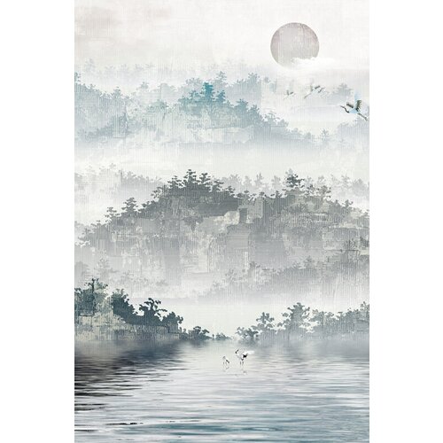 Моющиеся виниловые фотообои GrandPiK Китайский пейзаж черно-белое, 200х300 см
