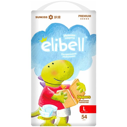 Подгузники для детей Elibell Premium L 9-14кг 54шт подгузники детские elibell active l 9–14кг 40 шт
