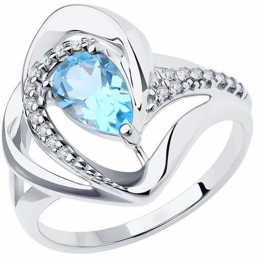 Кольцо Diamant, серебро, 925 проба, родирование, фианит, топаз, размер 19.5 кольцо 1410931004 из серебра 925 пробы с топазом голубым природным и фианитом 19