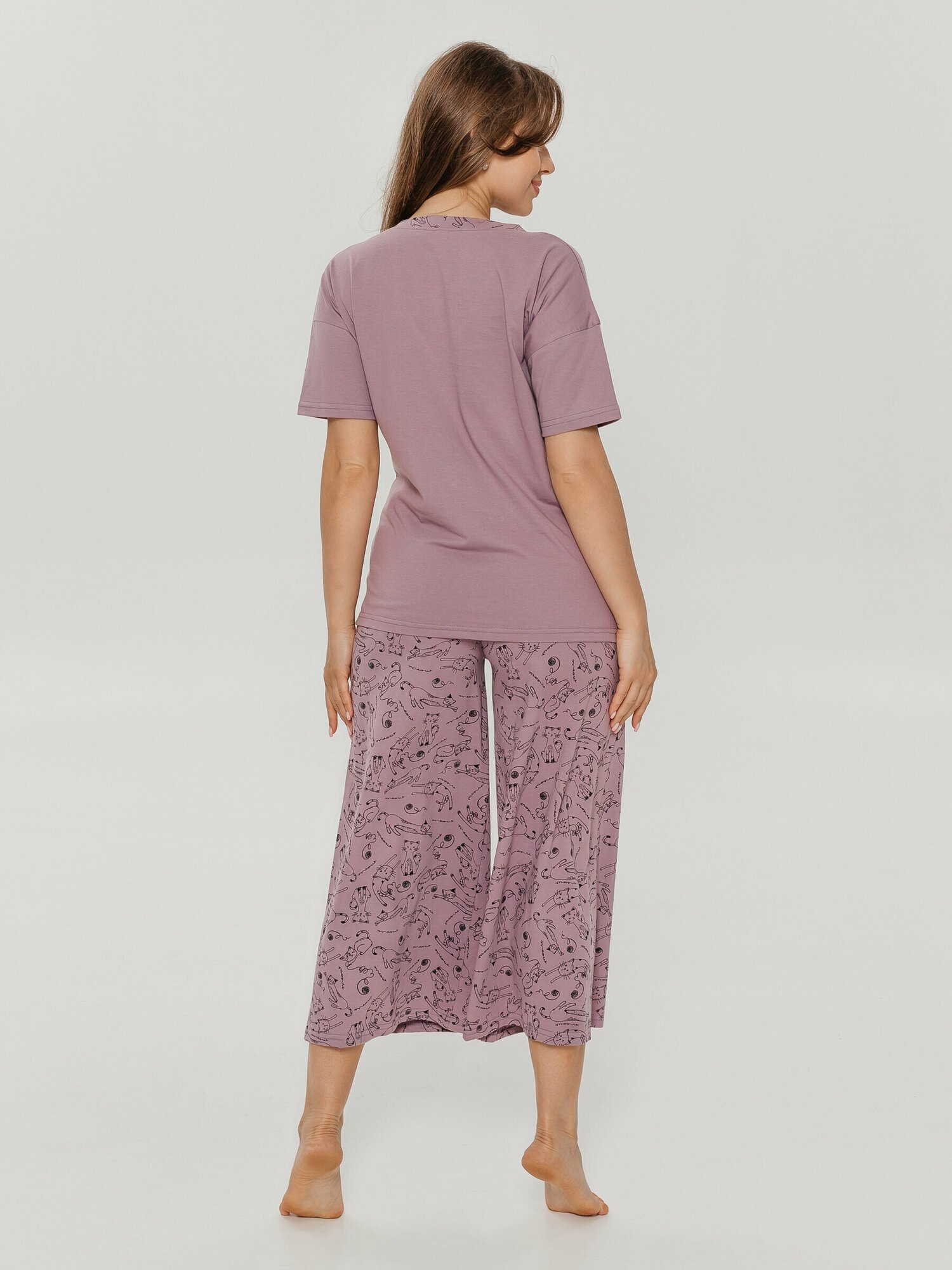 Костюм женский домашний Lovetex.store с брюками кюлоты, лиловый, размер 50 - фотография № 4