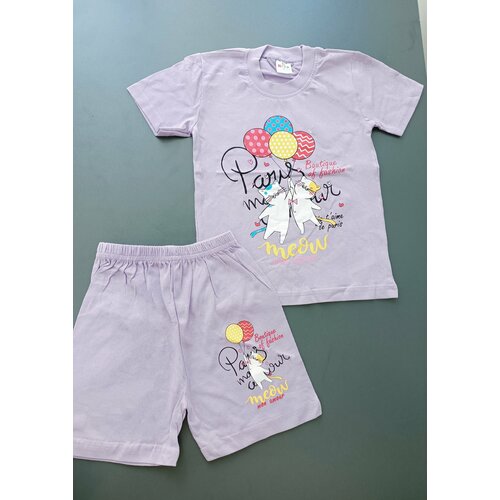 фото Комплект одежды nuriya, футболка и шорты, нарядный стиль, размер 3-4 года, фиолетовый