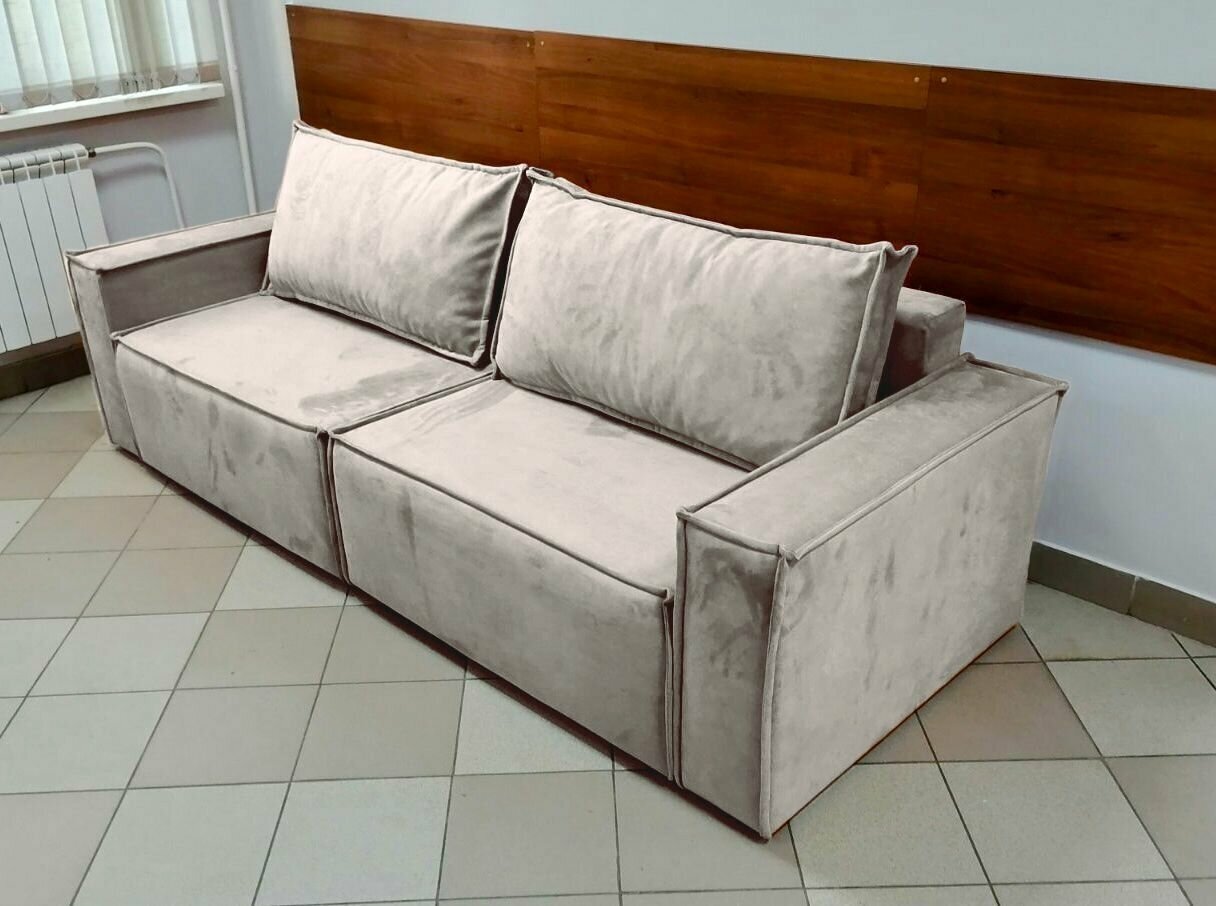 Диван-кровать прямой диван лофт 2,4 бежевый 160, с механизмом тик-так и наполнением инновационная пена Elax