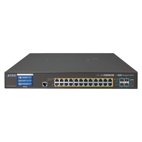 Коммутатор PoE Planet GS-5220-24P4XV L2+ 24-Port 10/100/1000T 802.3at PoE + 4-Port 10G SFP+ Managed Switch with LCD Touch Screen (400W)