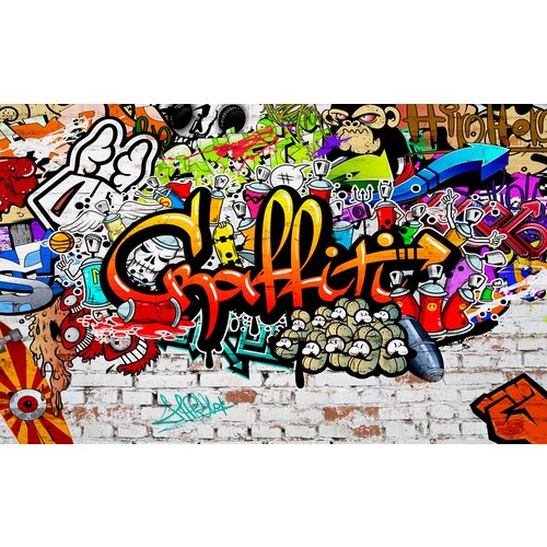 Моющиеся виниловые фотообои GrandPiK В стиле граффити. Graffiti на кирпичной стене, 450х280 см