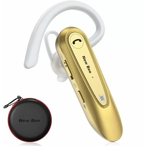 Беспроводная bluetooth гарнитура LC-B45 на русском золотая с микрофоном и кейсом для телефона android ios 3000₽