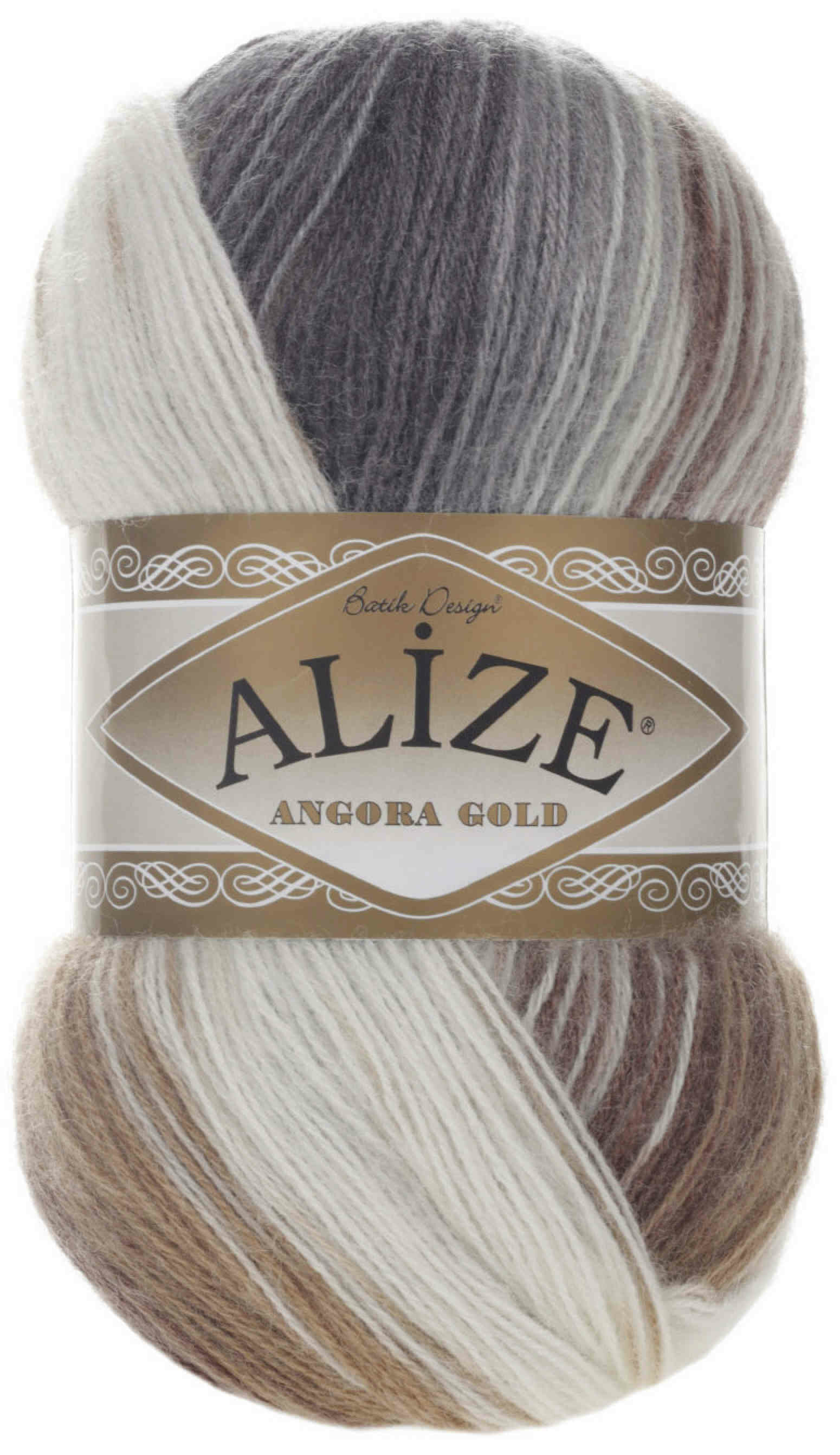 Пряжа Alize Angora Gold Batik белый-хаки-серо-голубой (5742), 80%акрил/20%шерсть, 550м, 100г, 1шт