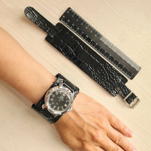 фото Ремешок для часов кожа черный 18 мм напульсник (к) bestrus