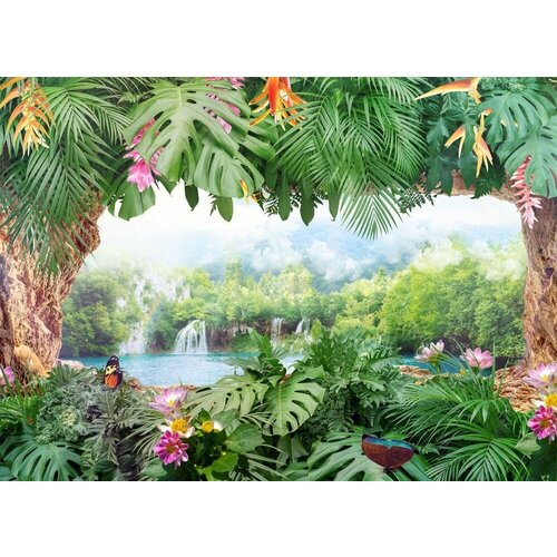Моющиеся виниловые фотообои Тропики и водопад, 400х290 см