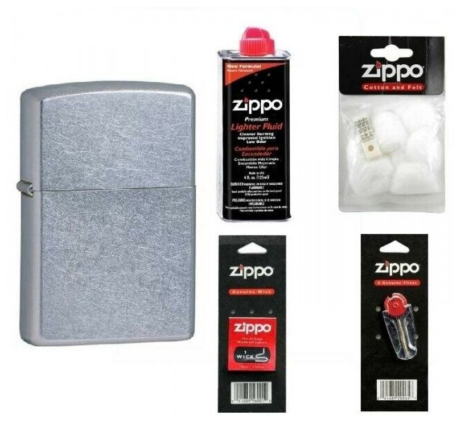 Набор Zippo 207 + Service Kit (топливо, вата, фитиль, кремень)