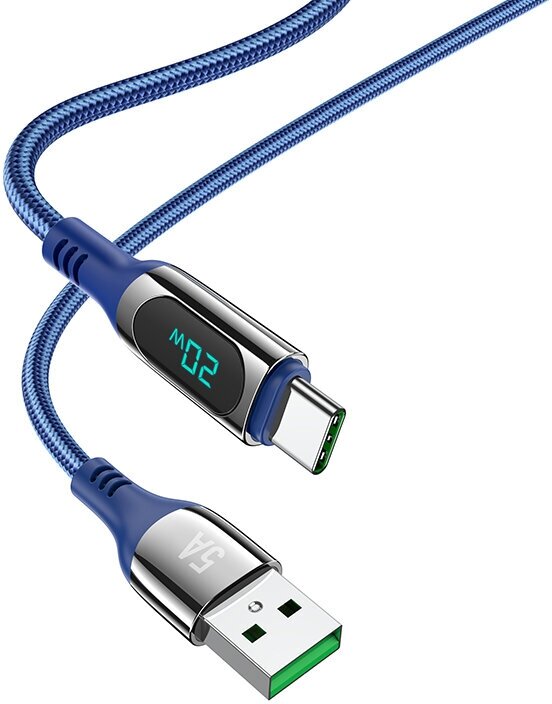 Кабель USB - Type-C, 1.2м, 5A, с цифровым дисплеем мощности зарядки, hoco. S51 Extreme