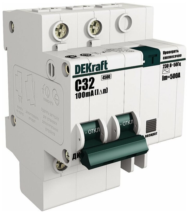 DEKraft Автоматический выключатель дифференциального тока двухполюсный DEKraft ДИФ-101 40А, 30мА, тип AC, характеристика C
