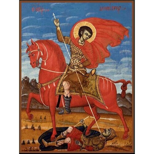 Икона Димитрия Солунского на коне на дереве святой димитрий
