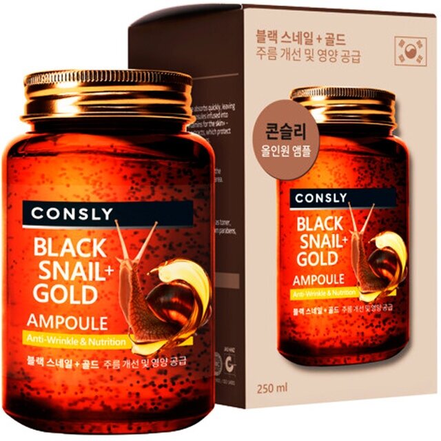 CONSLY Сыворотка ампульная с муцином черной улитки и золотом. Black snail & gold all-in-one, 250 мл.