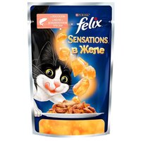 Влажный корм для взрослых кошек Felix Sensations, с лососем, с добавлением трески 26 шт. х 85 г (кусочки в желе)