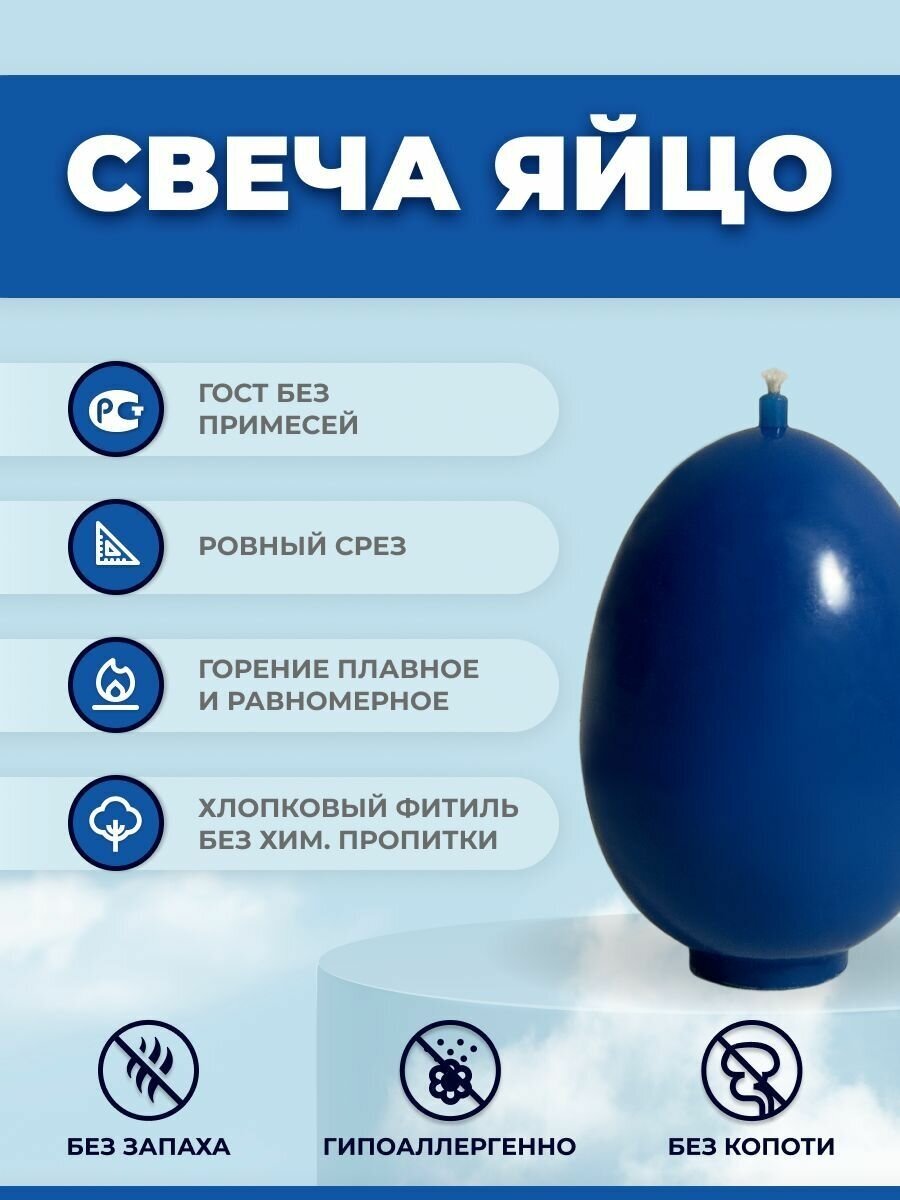 Свеча "Яйцо", синяя ГОСТ 48 гр. 6.5х4.1 см. 1 шт.