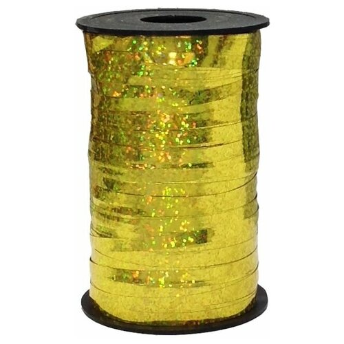 фото Лента декоративная упаковочная золото голография 0,5см 250м дон баллон