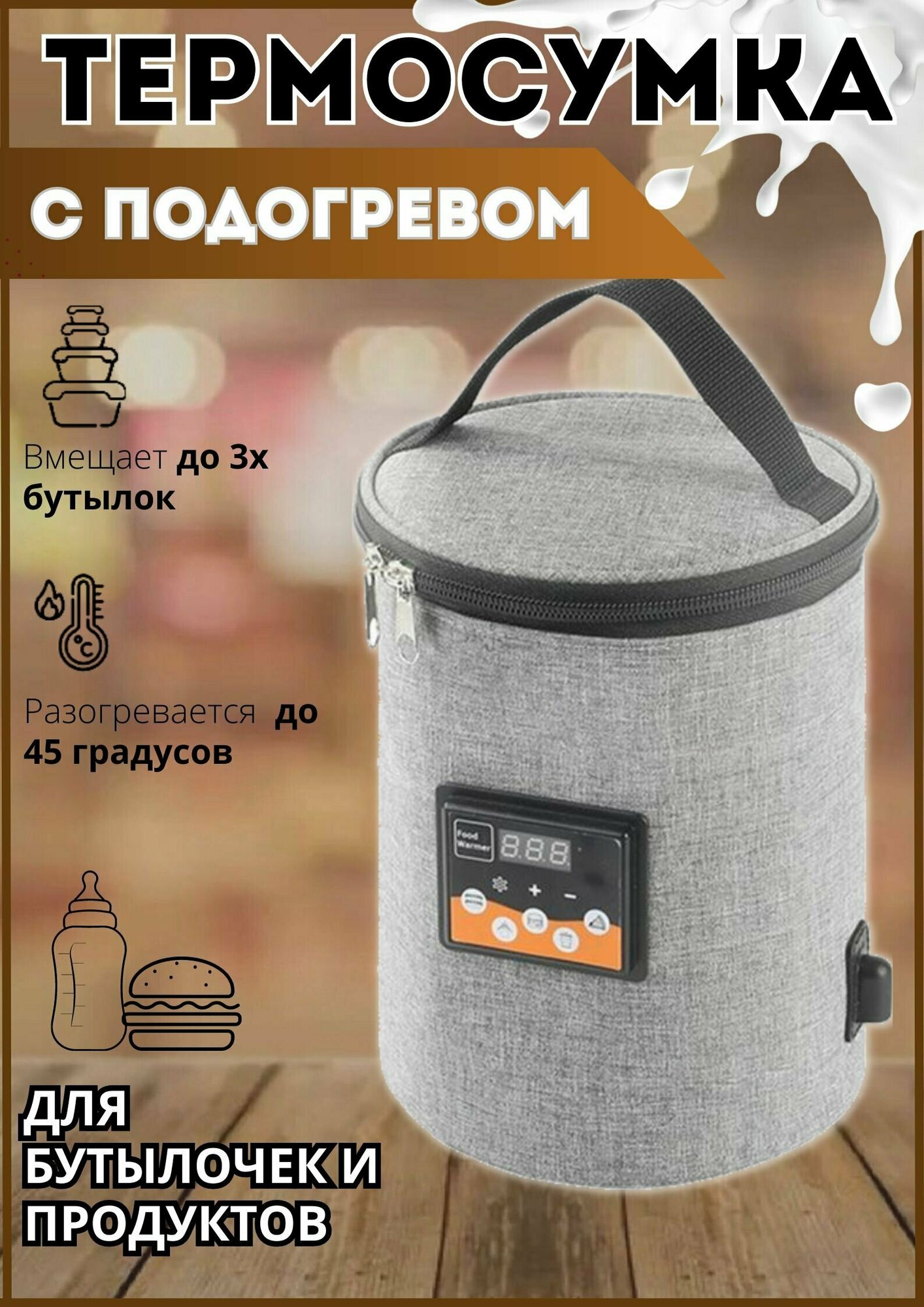 Термосумка с подогревом сумка-холодильник для еды и ланч бокса