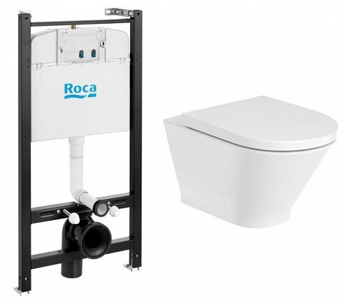 фото Комплект инсталляция с подвесным унитазом Roca The Gap Round Pack 893105000 с сиденьем микролифт (*клавиша приобретается дополнительно)
