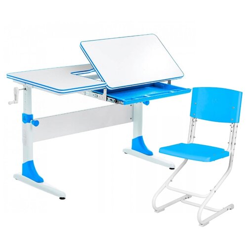 фото Комплект anatomica парта + стул study-100 100x60 см белый/голубой/ниагара