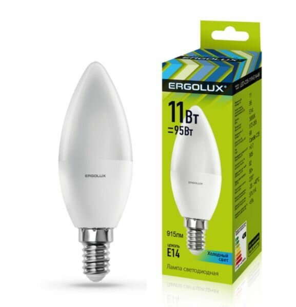 Лампочка ERGOLUX 13619 LED-C35-11W-E14-4K Свеча 11 Вт, E14, белый