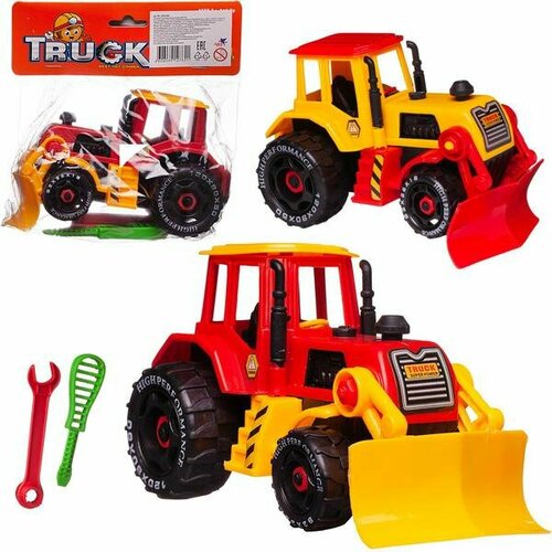 игрушечная машинка бульдозер Трактор в наборе с гаечным ключом и отверткой, пластмассовая