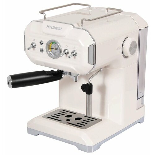 кофеварка рожковая wmf lumero espresso maker стальной Кофеварка Hyundai HEM-5300, рожковая, бежевый / серебристый