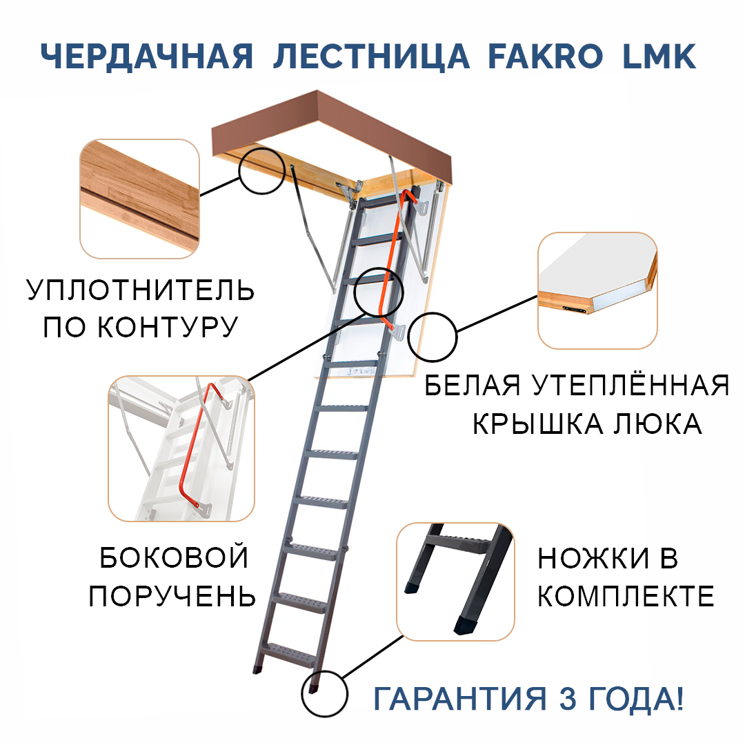 70*120*280 см Чердачная лестница с люком утеплённая FAKRO LMK складная / Люк чердачный с лестницей 70x120 - фотография № 1