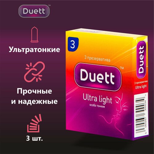 Презервативы DUETT Ultra light ультратонкие 3 штуки презервативы duett ultra light ультратонкие 144 штуки