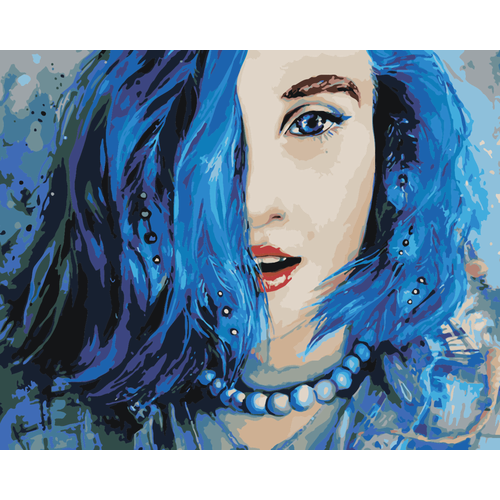фото Картина по номерам девушка с синими волосами на стену живопись по номерам