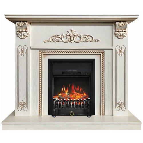 Электрокамин FlameKamin Византия WTG (c патиной золото) с очагом Fobos (камин электрический)