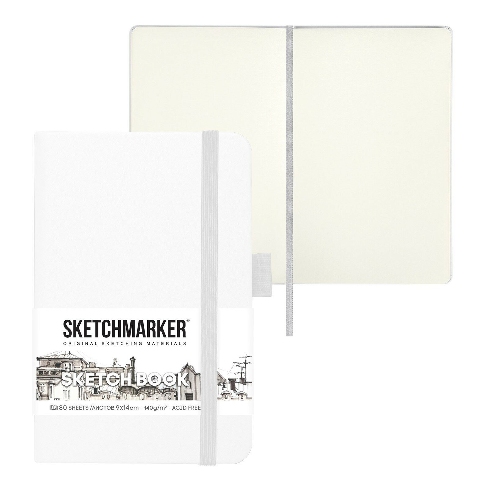 Блокнот для зарисовок Sketchmarker 9х14 см 80 л 140 г, твердая обложка Белый - фото №3
