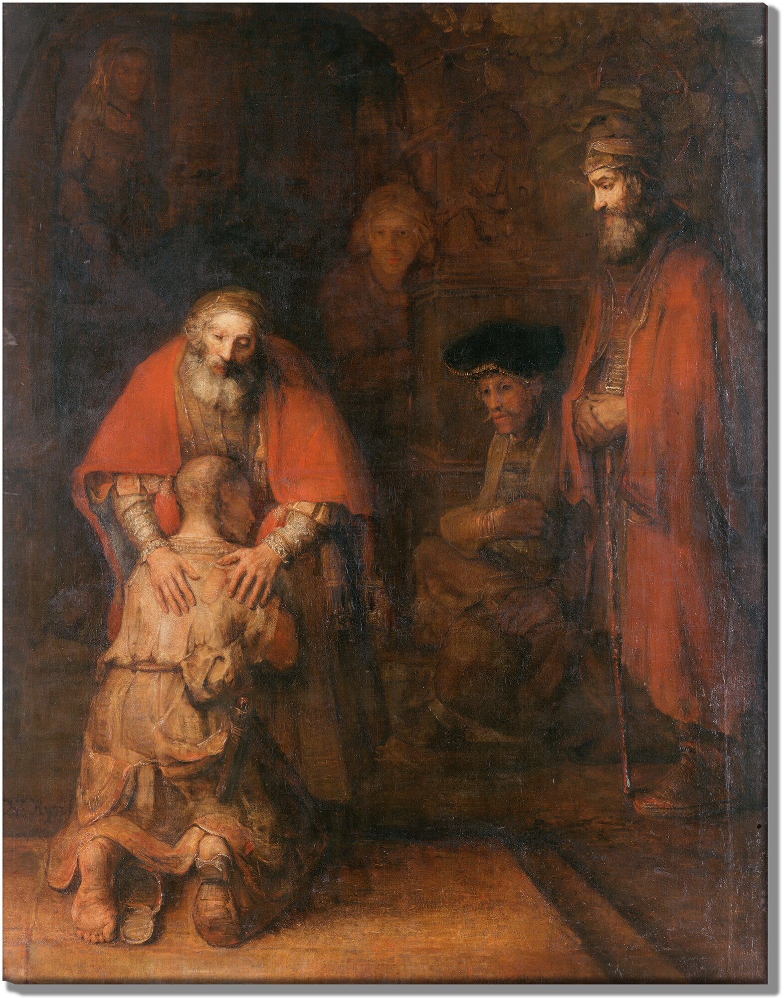 Картина для интерьера на холсте "Возвращение блудного сына" Рембрандт Харменс ван Рейн 54х70, холст без подрамника