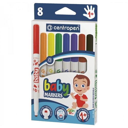 Набор фломастеров 8 цветов Centropen Baby markers (линия 6мм, утолщенные, смываемые) картон, европодвес (5 8660 0801)