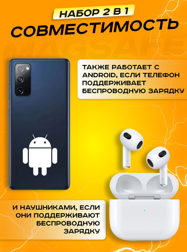 Комплект аксессуаров 2 в 1 MagSafe для Iphone 13, PowerBank MagSafe 5000 mAh + Силиконовый чехол MagSafe для Iphone 13
