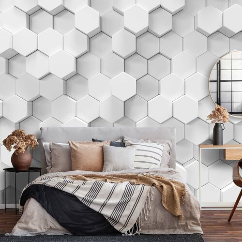 Фотообои флизелиновые с виниловым покрытием VEROL Шестиугольники 3D, 400х283 см, моющиеся обои на стену, декор для дома
