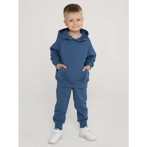 фото Комплект одежды ивбэби, толстовка и брюки, спортивный стиль, трикотажный, капюшон, размер 92/56, синий