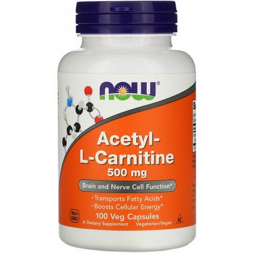фото Now acetyl l-carnitine 500 mg 100 caps, л карнитин 500 мг, жиросжигатель 100 капсул