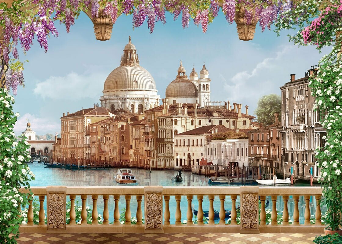 Моющиеся виниловые фотообои GrandPiK Живопись Венеция вид на Гранд-канал, 200х145 см